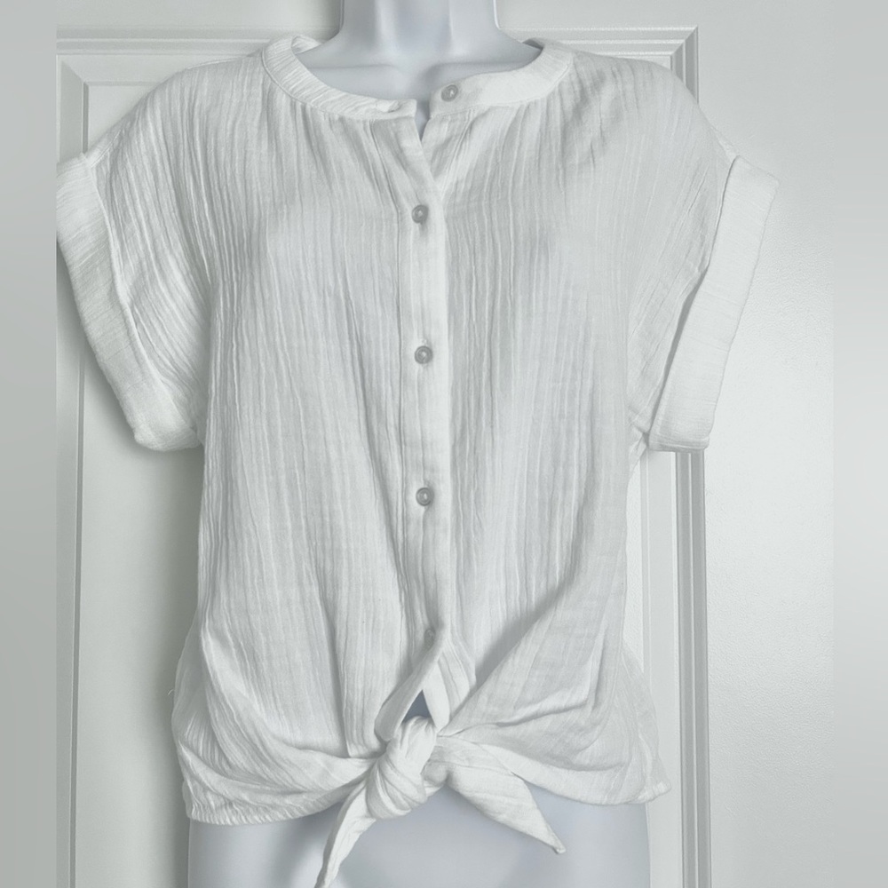 LOFT White Button-Down Tie-Front Shirt size Small